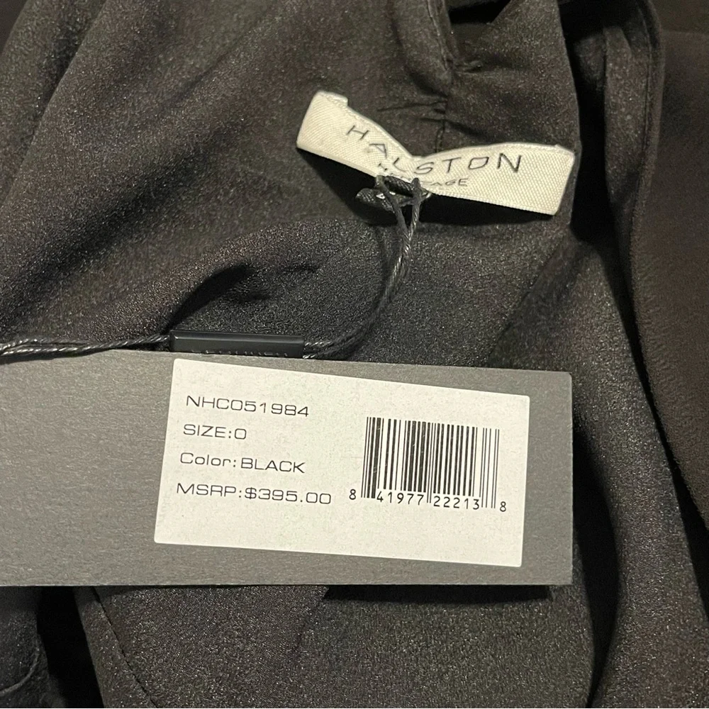 Halston Heritage Asymmetric Cocktail Dress 3/4 Sleeve Knot Back Black Size 0 - Picture 4 of 12